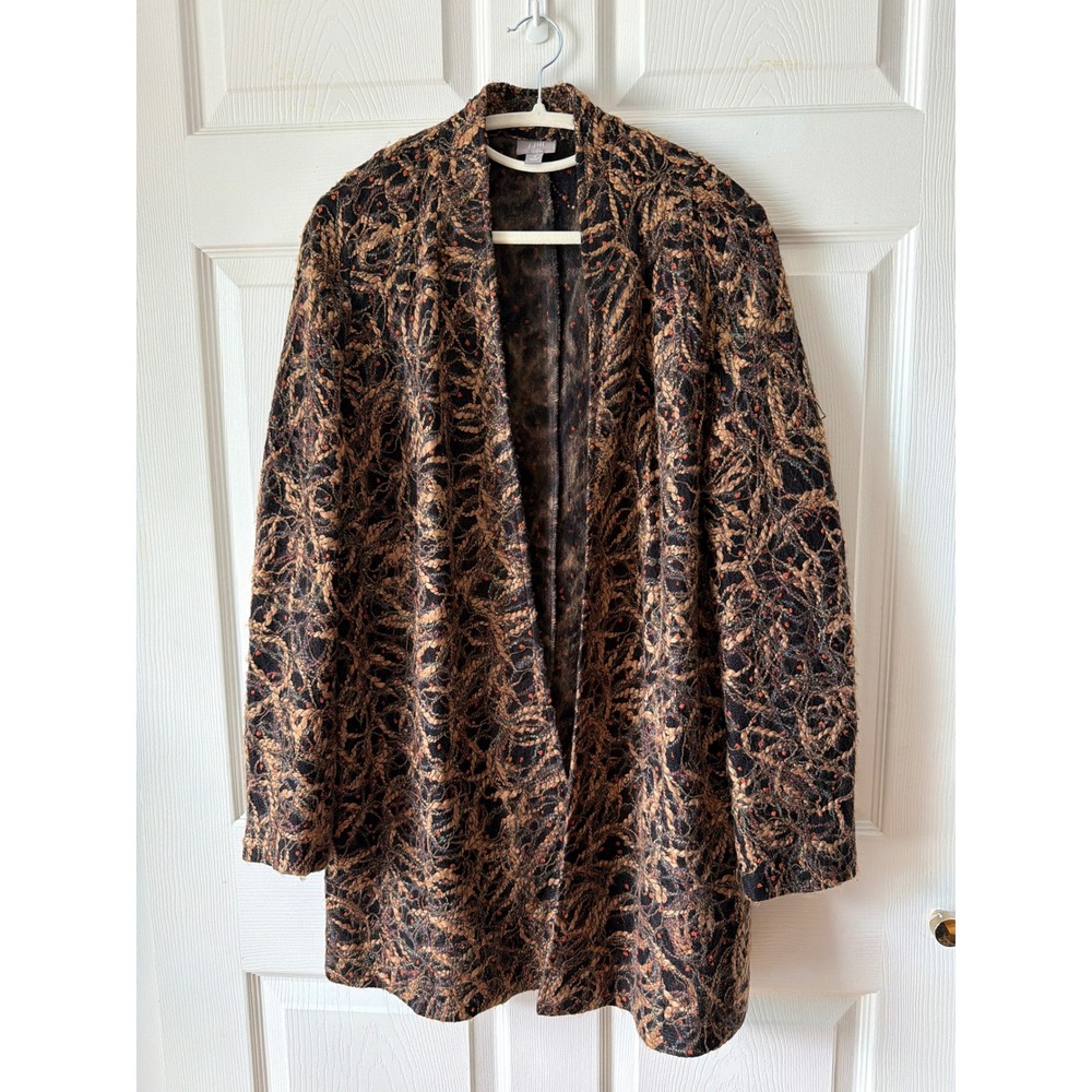 J. Jill Cardigan Size M Brown Textured Open Front Knit Longline Artsy Lagenlook